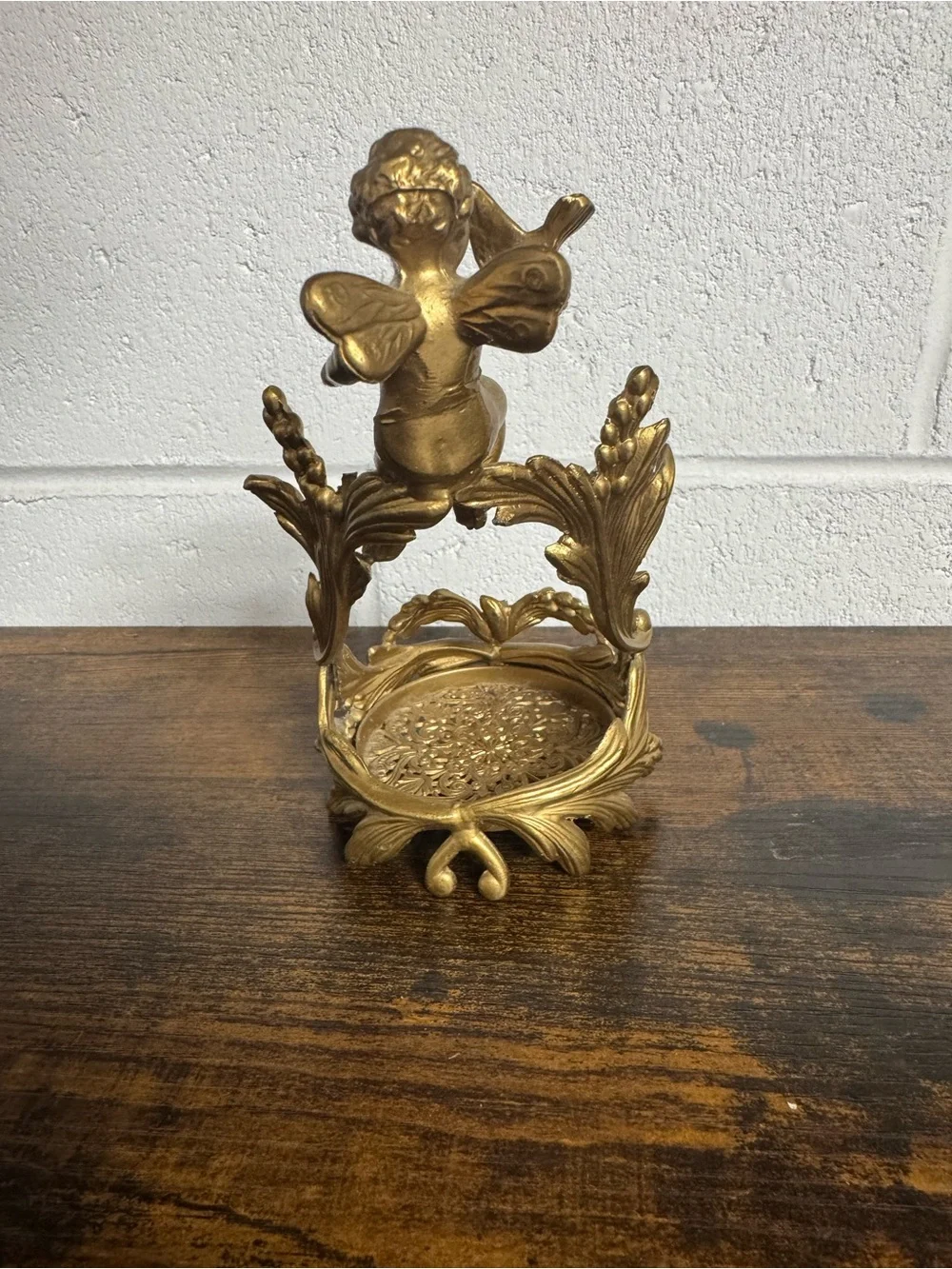 Antique art nouveau ormolu bronze Cupid with bird Cupid stand